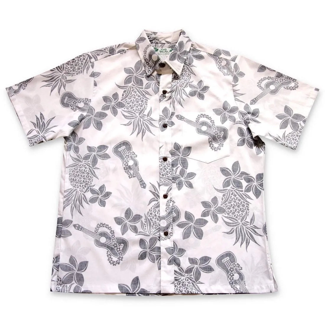 Ukulele Fun White Hawaiian REVERSE Shirt Casual Plain Short Shirt