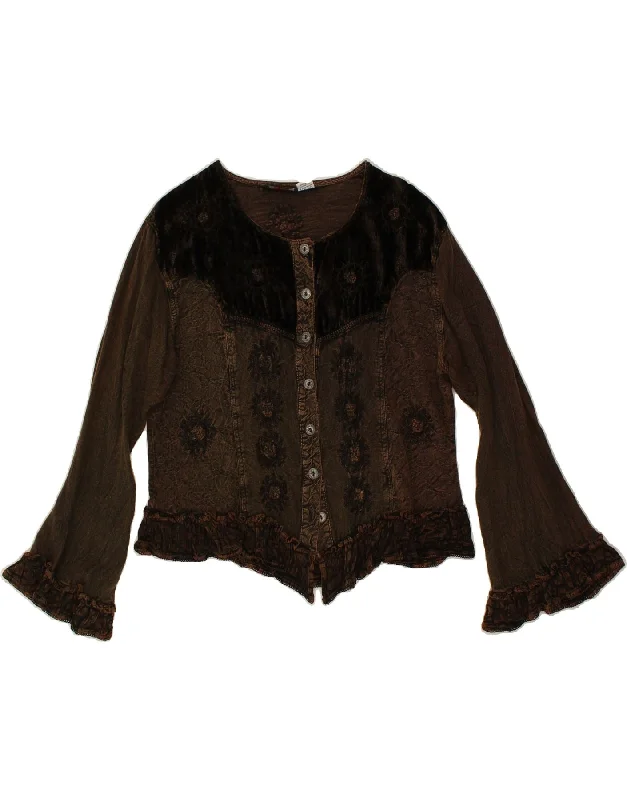 VINTAGE Womens Shirt Blouse UK 12 Medium Brown Floral Viscose Stylish Round Neck Shirt VINTAGE Womens Shirt Blouse UK 12 Medium Brown Floral Viscose Stylish Round Neck Shirt