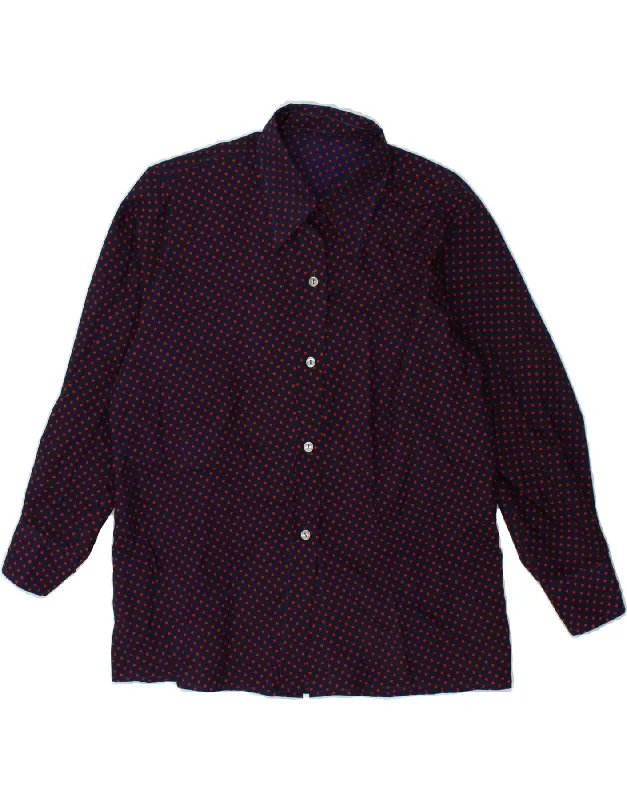 VINTAGE Womens Shirt Blouse UK 14 Medium Navy Blue Spotted Elegant Longline Short Shirt VINTAGE Womens Shirt Blouse UK 14 Medium Navy Blue Spotted Elegant Longline Short Shirt