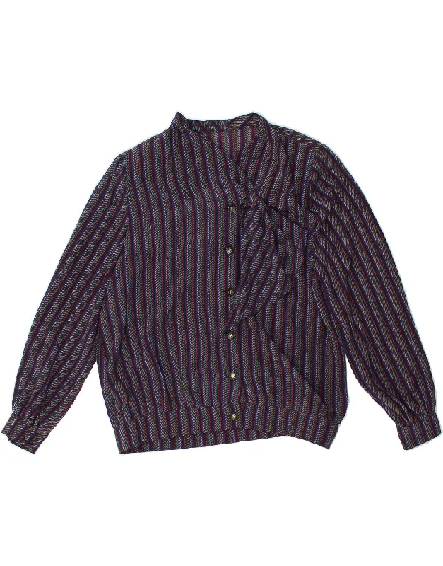 VINTAGE Womens Shirt Blouse UK 14 Medium Purple Striped Relaxed Fit Short Shirt