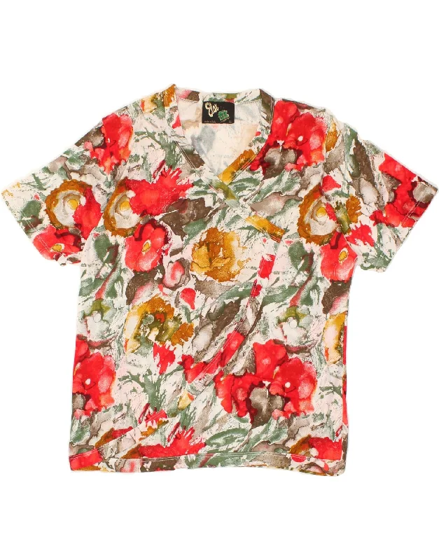 VINTAGE Womens Shirt Blouse UK 16 Large Multicoloured Floral Cotton Cozy Striped Short Sleeve VINTAGE Womens Shirt Blouse UK 16 Large Multicoloured Floral Cotton Cozy Striped Short Sleeve