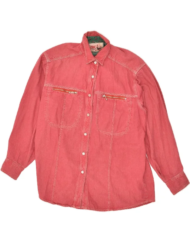 VINTAGE Womens Shirt EU 38 Medium Red Casual Oversized Short Shirt