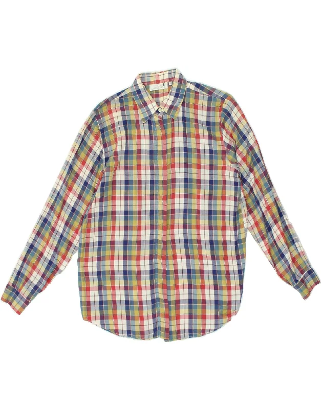 VINTAGE Womens Shirt IT 44 Medium Multicoloured Check Cotton Cozy Knit Short Sleeve Top VINTAGE Womens Shirt IT 44 Medium Multicoloured Check Cotton Cozy Knit Short Sleeve Top