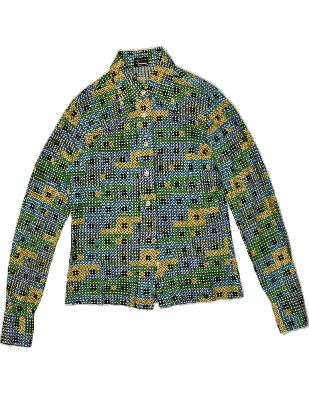 VINTAGE Womens Shirt IT 44 Medium Multicoloured Spotted Stylish Printed Short Shirt