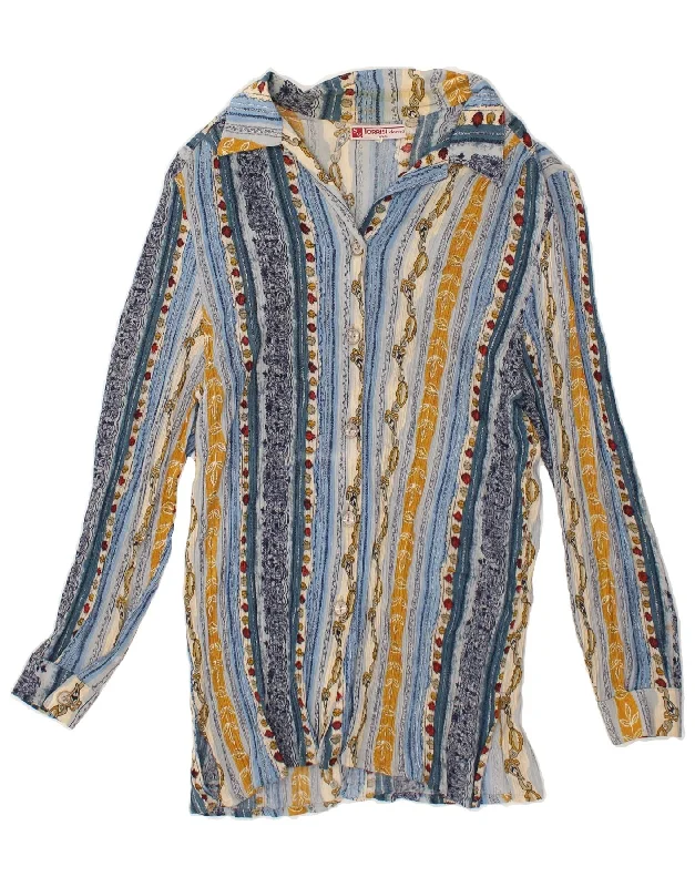 VINTAGE Womens Shirt IT 50 XL Multicoloured Striped Viscose Relaxed Button-Down Short Shirt VINTAGE Womens Shirt IT 50 XL Multicoloured Striped Viscose Relaxed Button-Down Short Shirt