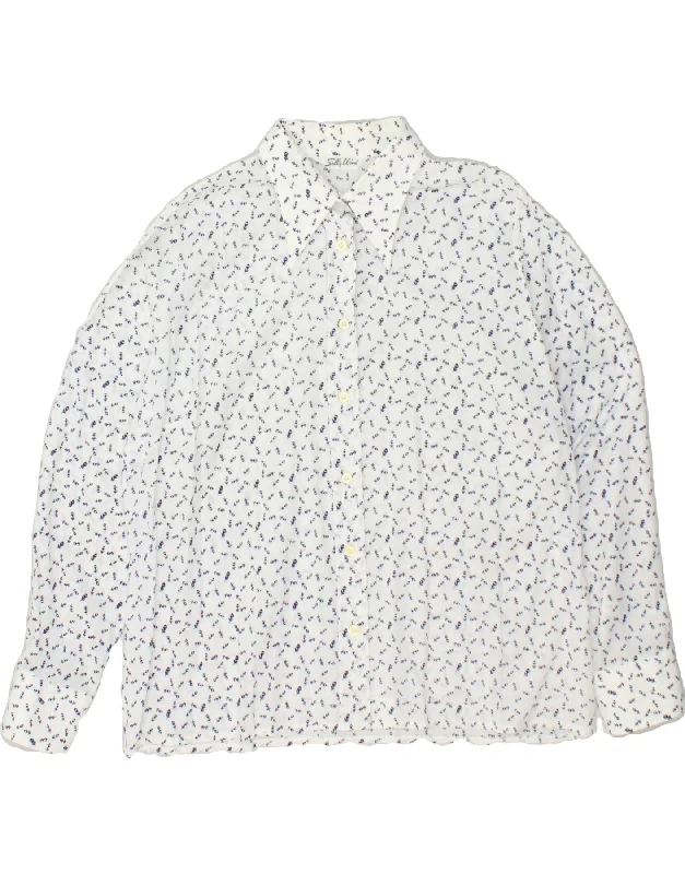 VINTAGE Womens Shirt IT 54 2XL White Floral Trendy Button-Front Short Sleeve