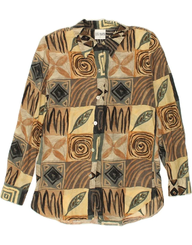 VINTAGE Womens Shirt Size 36 Small Brown Patchwork Relaxed Fit Short Shirt