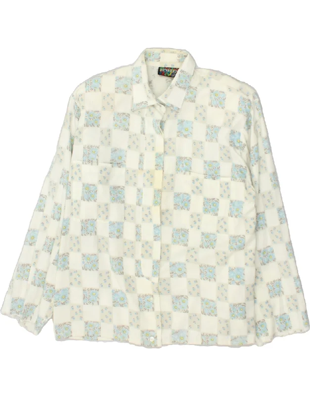 VINTAGE Womens Shirt UK 12 Medium White Patchwork Polyester Comfortable Peplum Short Shirt VINTAGE Womens Shirt UK 12 Medium White Patchwork Polyester Comfortable Peplum Short Shirt