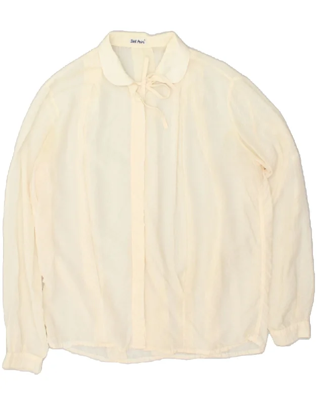 VINTAGE Womens Shirt UK 14 Medium Off White Comfortable Summer Short Shirt