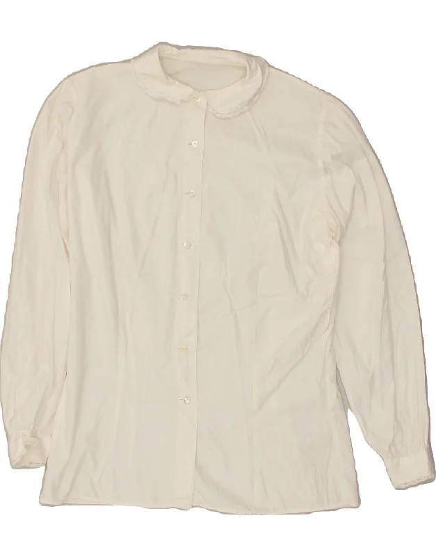 VINTAGE Womens Shirt UK 14 Medium White Classic Casual Short Sleeve