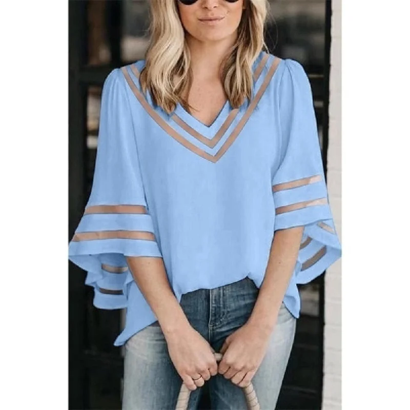 Women Chiffon Tops Fashion Loose Half Sleeve Mesh Top Cool Shirts Casual Lady V-Neck Blouse Women Stylish Casual Short Tee Women Chiffon Tops Fashion Loose Half Sleeve Mesh Top Cool Shirts Casual Lady V-Neck Blouse Women Stylish Casual Short Tee