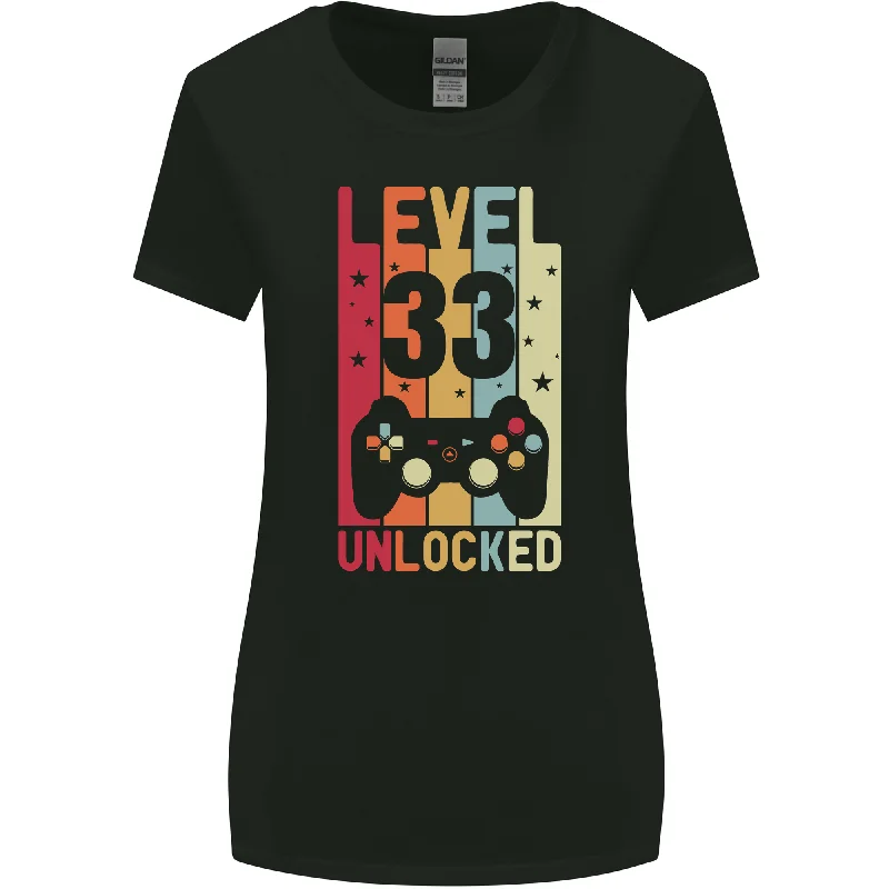 33rd Birthday 33 Year Old Level Up Gaming Womens Wider Cut T-Shirt Real Fur Shearling Chenille 33rd Birthday 33 Year Old Level Up Gaming Womens Wider Cut T-Shirt Real Fur Shearling Chenille