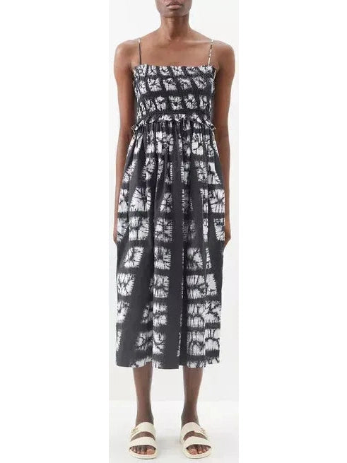 Abstract-Printed Sleeveless Cotton Midi Dress in Black and White Stylish Vintage Midi Dress Abstract-Printed Sleeveless Cotton Midi Dress in Black and White Stylish Vintage Midi Dress