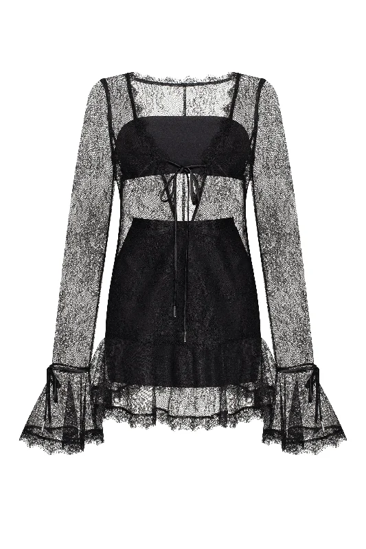 Alluring semi-transparent lace mini dress in black, Xo Xo Comfortable Casual Mini Dress Alluring semi-transparent lace mini dress in black, Xo Xo Comfortable Casual Mini Dress