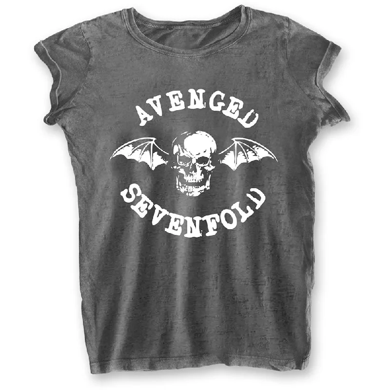 Avenged Sevenfold Ladies T-Shirt: Deathbat (Burn Out) Solid Color Striped Floral