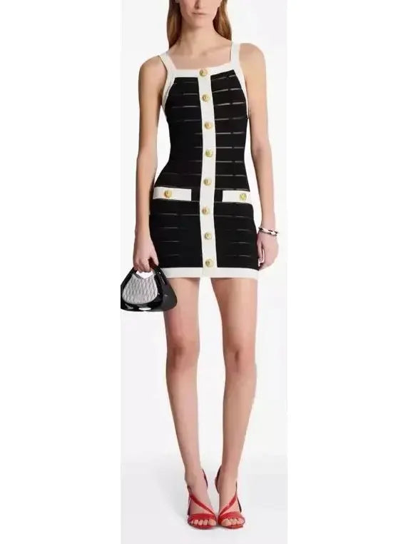 Black and White Sheer Panel Buttoned Tank Mini Dress Fashionable Polka Dot Mini Dress Black and White Sheer Panel Buttoned Tank Mini Dress Fashionable Polka Dot Mini Dress