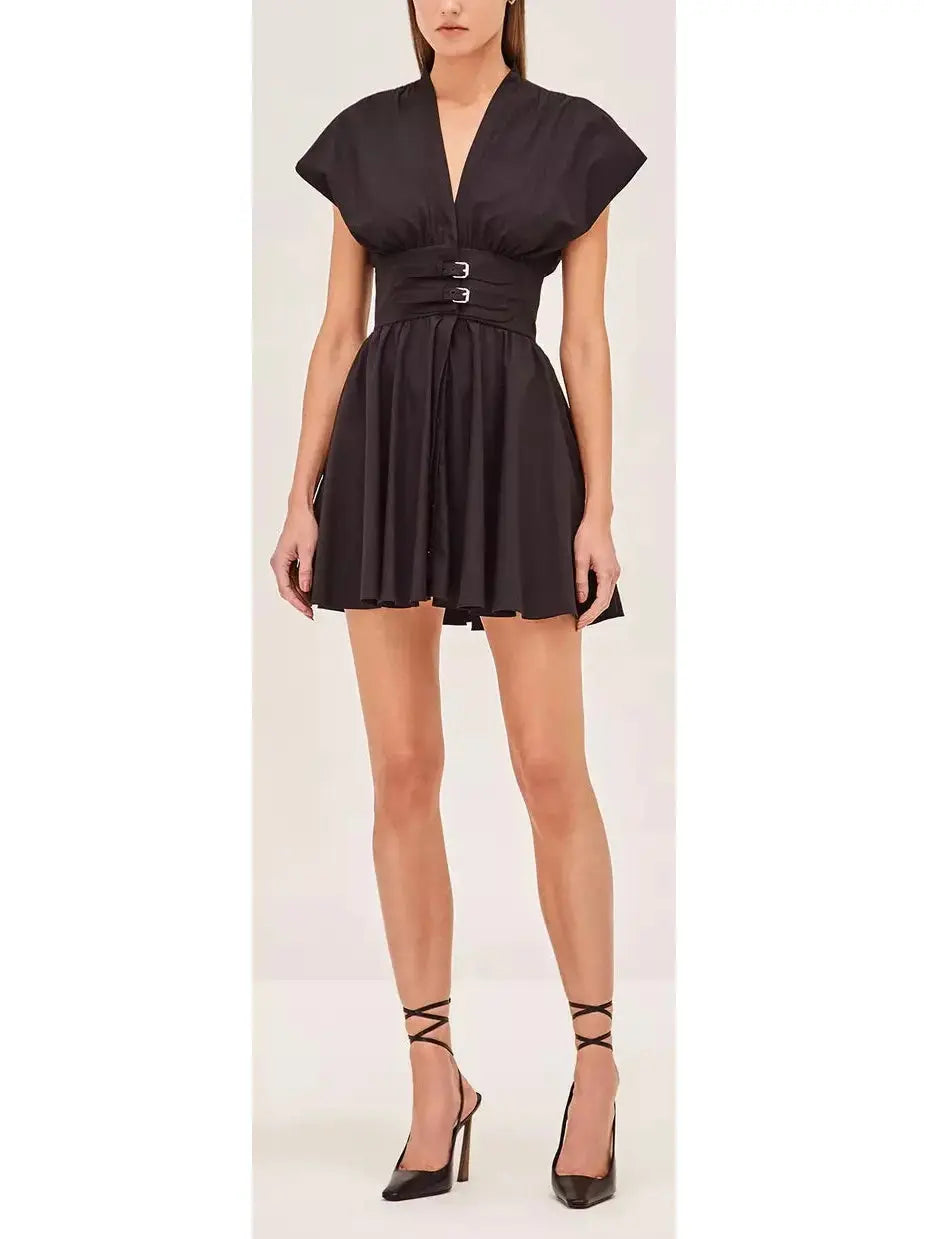 Black Concealed Button-Down V-Neck Double-Belted Mini Dress Classic Striped Mini Dress Black Concealed Button-Down V-Neck Double-Belted Mini Dress Classic Striped Mini Dress
