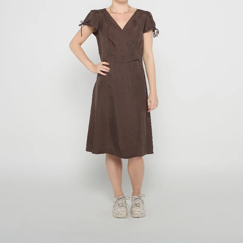 Blunauta V Neck Tie Bow Sleeve Midi Dress - UK 12 Comfortable Adjustable Strap Midi Dress Blunauta V Neck Tie Bow Sleeve Midi Dress - UK 12 Comfortable Adjustable Strap Midi Dress