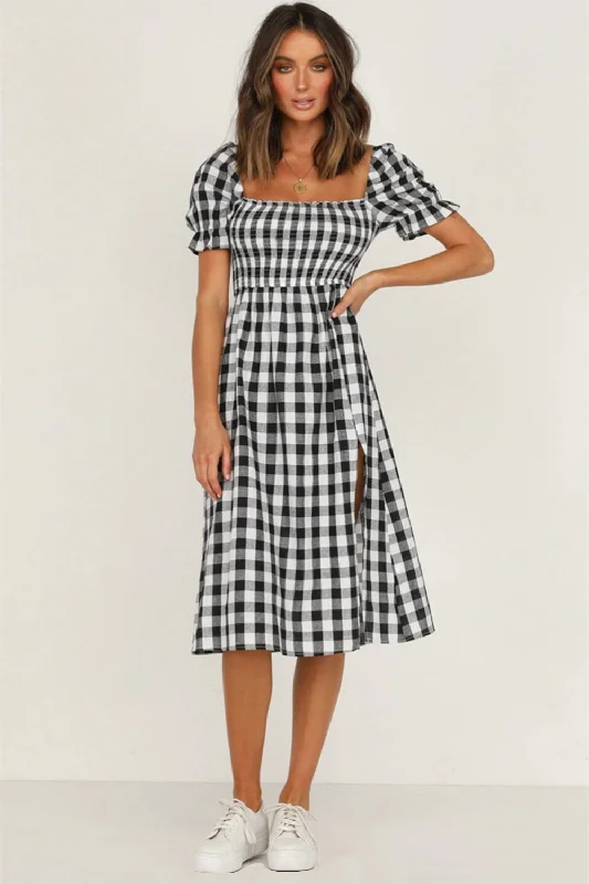 Blue Zone Planet | Full Size Slit Plaid Short Sleeve Midi Dress Fashionable Polka Dot Midi Dress Blue Zone Planet | Full Size Slit Plaid Short Sleeve Midi Dress Fashionable Polka Dot Midi Dress