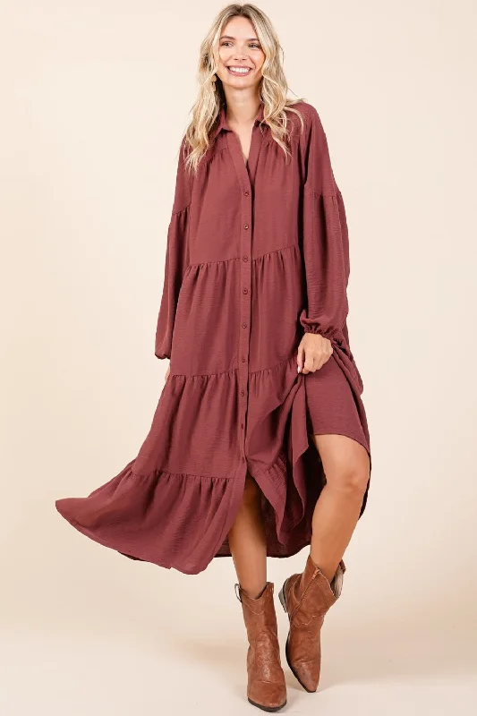 Blue Zone Planet | Mittoshop Tiered Button Down Long Sleeve Midi Dress Fashionable Plaid Midi Dress Blue Zone Planet | Mittoshop Tiered Button Down Long Sleeve Midi Dress Fashionable Plaid Midi Dress