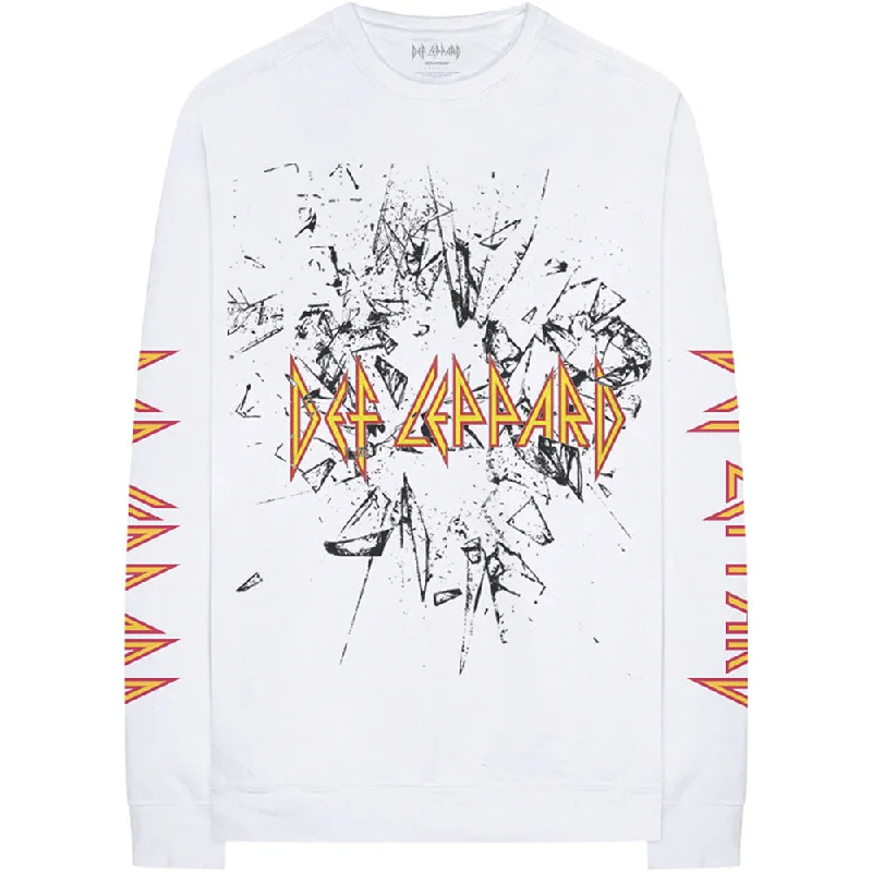 Def Leppard Unisex Long Sleeved T-Shirt: Shatter (Arm Print) Zippered Buttoned Snapped Def Leppard Unisex Long Sleeved T-Shirt: Shatter (Arm Print) Zippered Buttoned Snapped