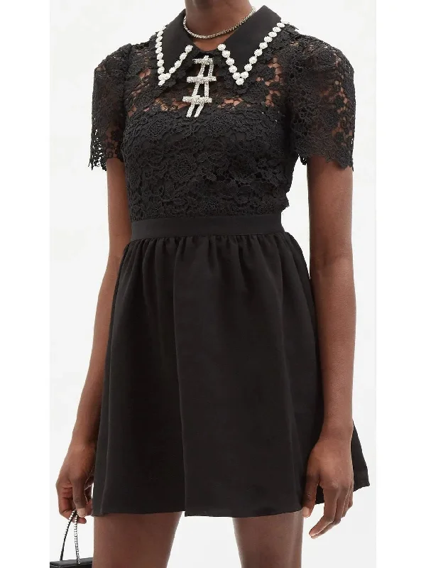 Embellished Guipure Lace Mini Dress Chic Mini Dress with V-Neck