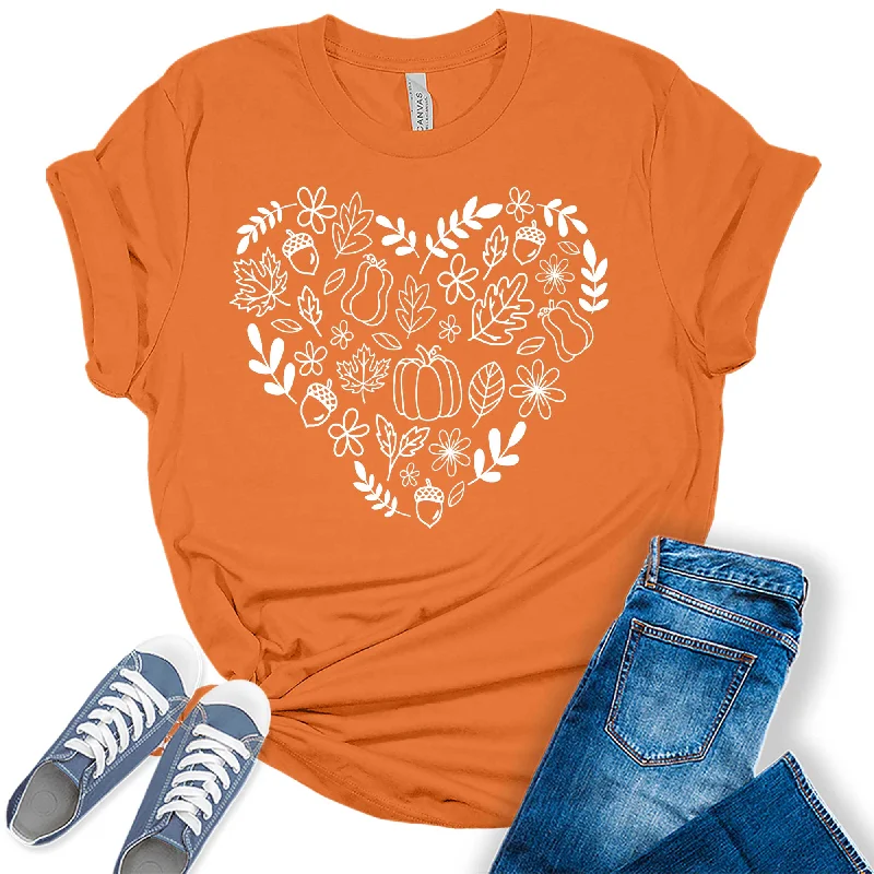 Fall Heart T-Shirt for Women Family Halloween Thanksgiving Tops Cute Autumn Pumpkin Graphic Tees Striped Floral Plaid Fall Heart T-Shirt for Women Family Halloween Thanksgiving Tops Cute Autumn Pumpkin Graphic Tees Striped Floral Plaid