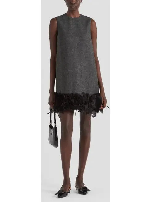 Feather-Trim Shift Mini Dress Cozy Cotton Mini Dress