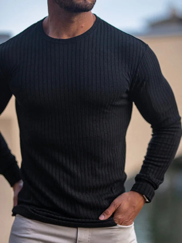 Fitness casual elastic vertical stripe round neck long-sleeved T-shirt Polka Dot Checkered Tartan Fitness casual elastic vertical stripe round neck long-sleeved T-shirt Polka Dot Checkered Tartan