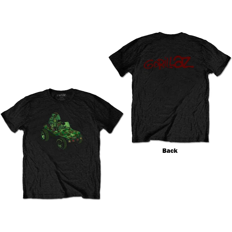 Gorillaz | Official Band T-Shirt | Group Green Jeep (Back Print) Asymmetrical Pockets Print Gorillaz | Official Band T-Shirt | Group Green Jeep (Back Print) Asymmetrical Pockets Print
