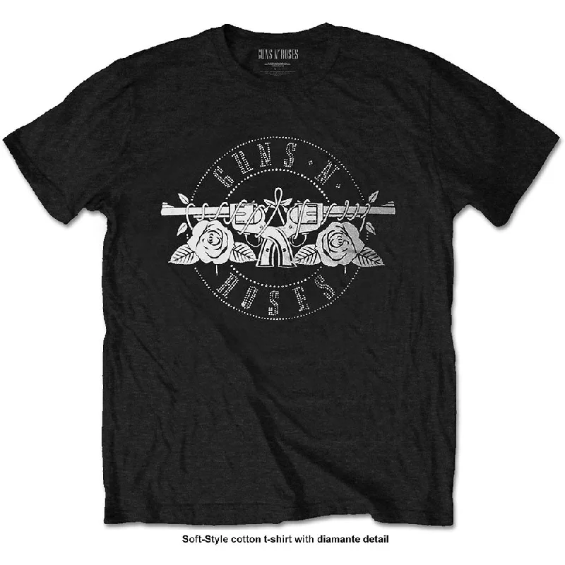 Guns N' Roses | Official Band T-Shirt | Circle Logo (Diamante) Ribbed T-Shirt High Neck Heavyweight Guns N' Roses | Official Band T-Shirt | Circle Logo (Diamante) Ribbed T-Shirt High Neck Heavyweight