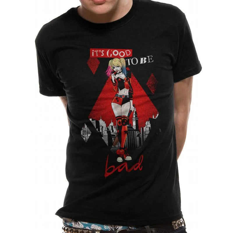 Harley Quinn "Good to be Bad" Villain Unisex T-Shirt Denim Fabric Leather Fabric Suede Fabric Harley Quinn "Good to be Bad" Villain Unisex T-Shirt Denim Fabric Leather Fabric Suede Fabric