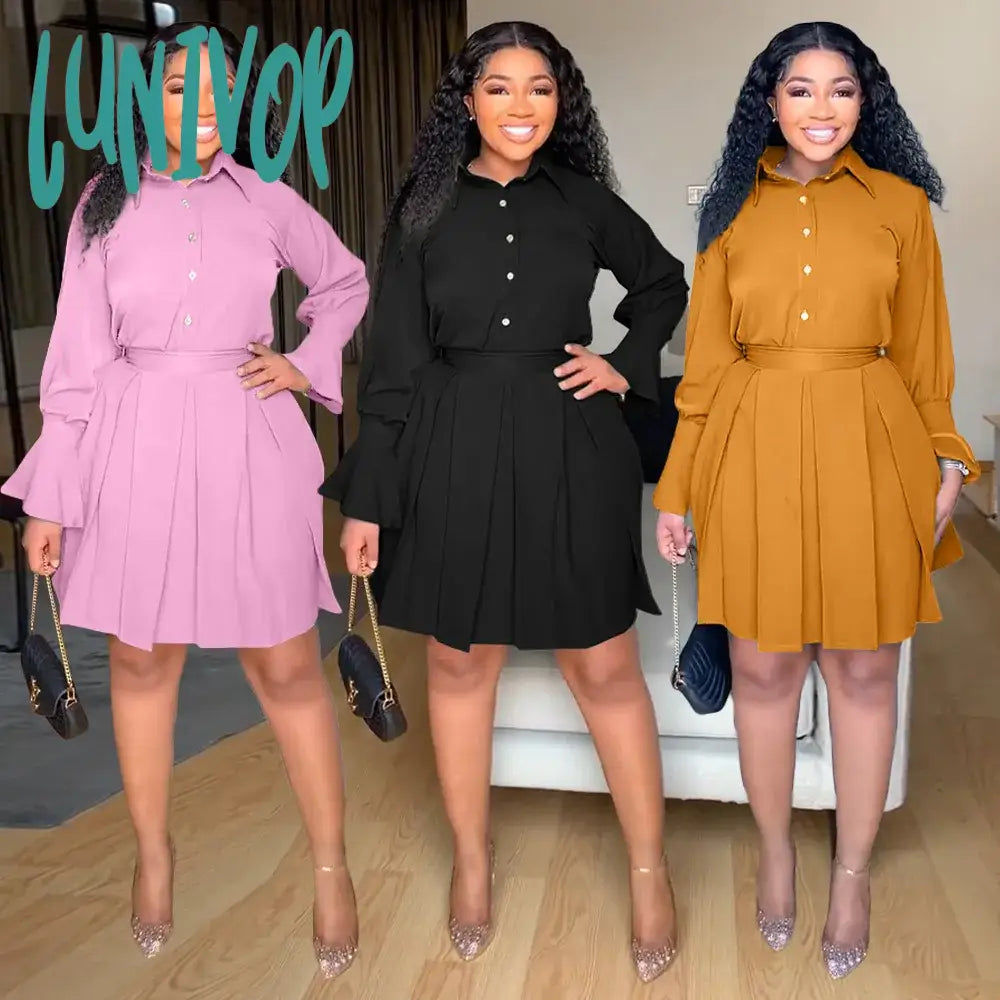 Lunivop Autumn Women Fashion A-line Dress Woman Blouses Lapel Flare Sleeves Pleated Dresses Elegant Belted Party Midi Dresses Comfortable Lace-Up Midi Dress Lunivop Autumn Women Fashion A-line Dress Woman Blouses Lapel Flare Sleeves Pleated Dresses Elegant Belted Party Midi Dresses Comfortable Lace-Up Midi Dress