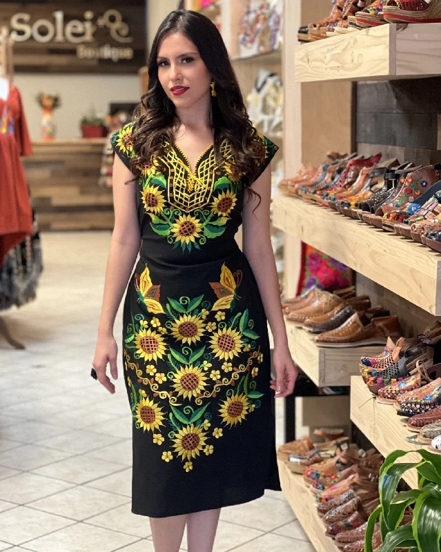Kimono Girasol Midi Dress Fashionable Floral Embroidery Midi Dress