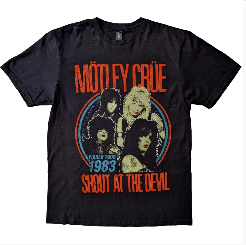 Motley Crue | Official Band T-Shirt | Vintage World Tour Devil Print Jacquard Patchwork Motley Crue | Official Band T-Shirt | Vintage World Tour Devil Print Jacquard Patchwork