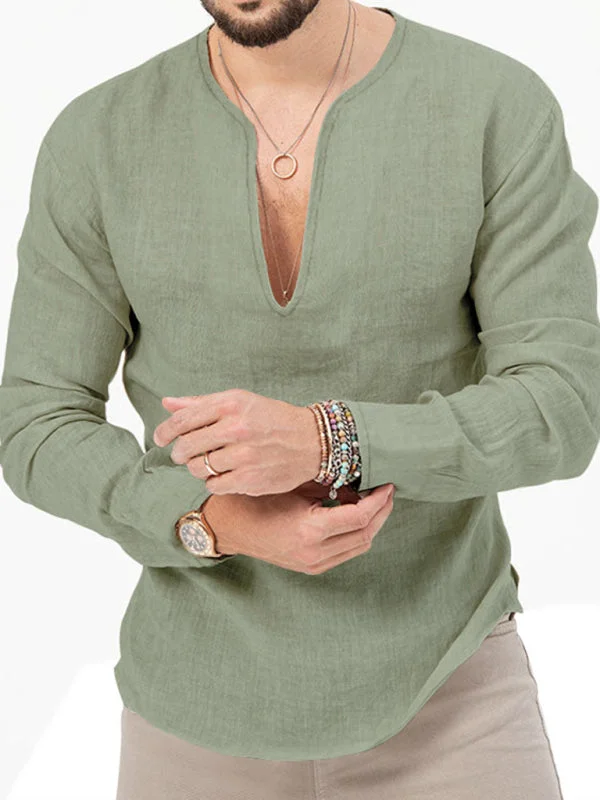 Men's Henry Long Sleeve T-Shirt Slim Fit Solid Color Large Size Deep V Neck Shirt Welt Pockets Slit Pockets Flap Pockets Men's Henry Long Sleeve T-Shirt Slim Fit Solid Color Large Size Deep V Neck Shirt Welt Pockets Slit Pockets Flap Pockets