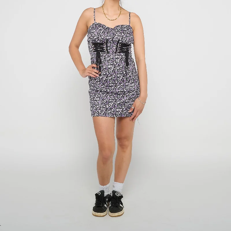 Corset Style Mini Floral Mini Dress - UK 10 Cozy Wraparound Mini Dress