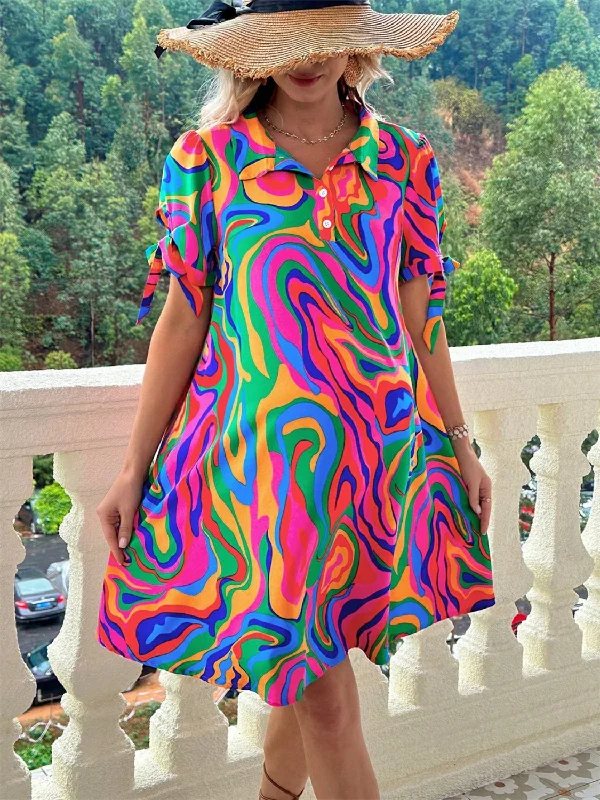 Blue Zone Planet | Printed Collared Neck Short Sleeve Mini Dress Fashionable Lace-Trim Mini Dress Blue Zone Planet | Printed Collared Neck Short Sleeve Mini Dress Fashionable Lace-Trim Mini Dress