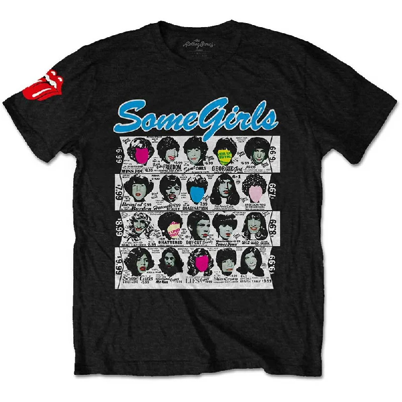 The Rolling Stones | Official Band T-Shirt | Some Girls Album (Sleeve Print) V-Neck T-Shirt Long Sleeve Cotton The Rolling Stones | Official Band T-Shirt | Some Girls Album (Sleeve Print) V-Neck T-Shirt Long Sleeve Cotton