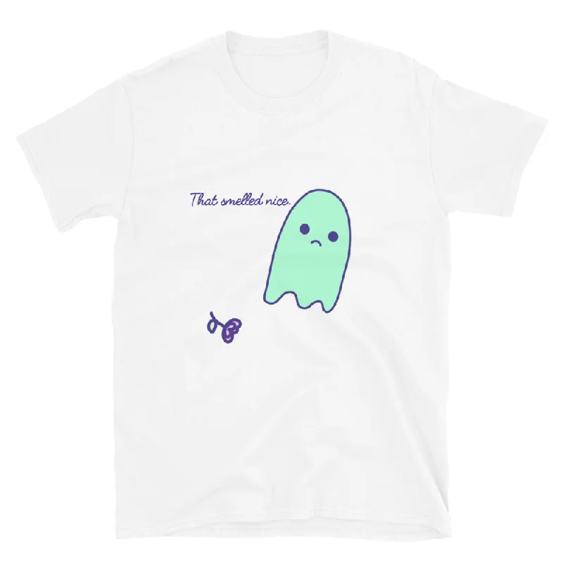 Sad Ghost “That Smelled Nice” Short-Sleeve Unisex T-Shirt Mesh Blend Leather Blend Suede Blend Sad Ghost “That Smelled Nice” Short-Sleeve Unisex T-Shirt Mesh Blend Leather Blend Suede Blend