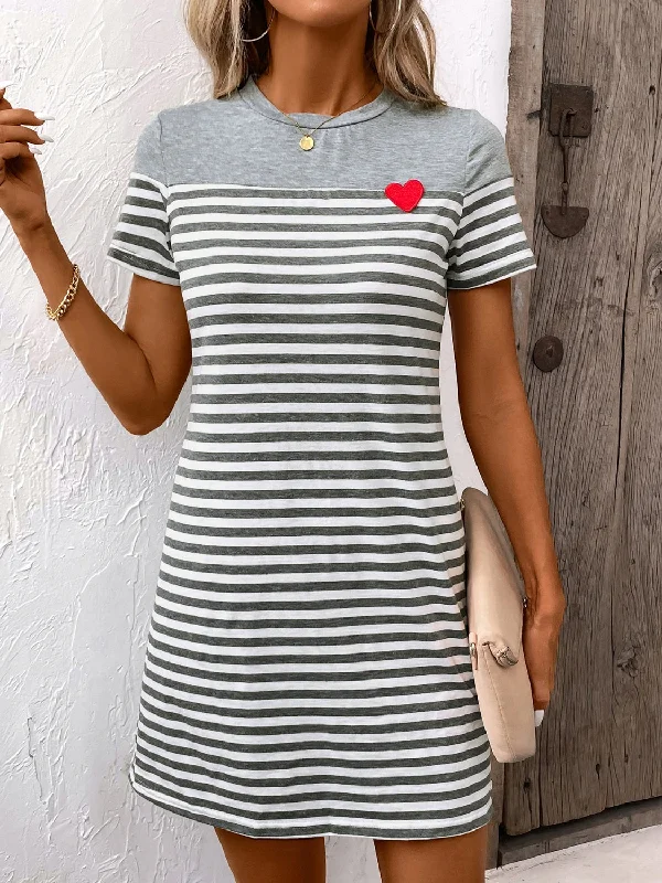 Blue Zone Planet | Striped Round Neck Short Sleeve Mini Dress Cozy Wraparound Mini Dress Blue Zone Planet | Striped Round Neck Short Sleeve Mini Dress Cozy Wraparound Mini Dress