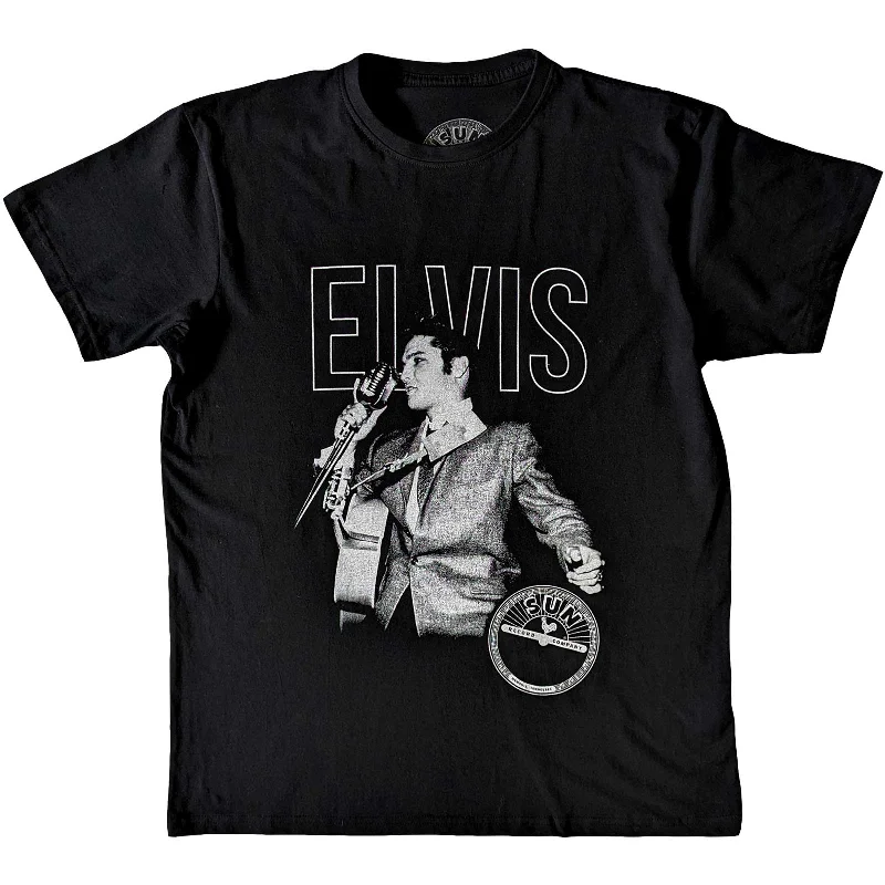 Sun Records | Official Band T-Shirt | Elvis Live Portrait Striped Floral Plaid