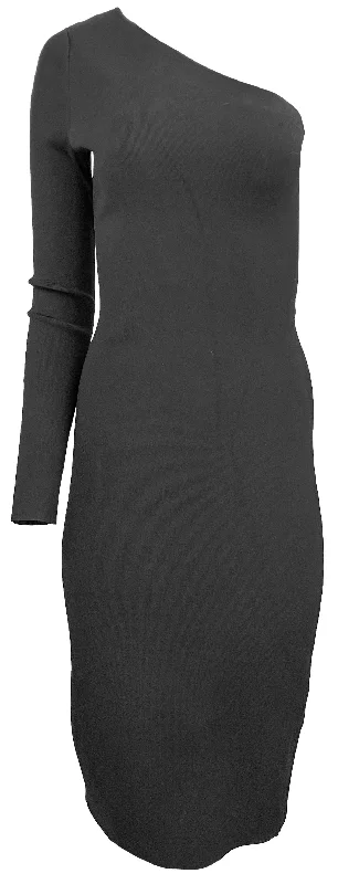 VB Body by Victoria Beckham One Sleeve Fitted Midi Dress in Black Trendy Square Neck Midi Dress VB Body by Victoria Beckham One Sleeve Fitted Midi Dress in Black Trendy Square Neck Midi Dress