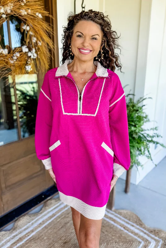 Wear Me Everywhere Ribbed Mini Dress in Magenta Comfortable Shift Mini Dress