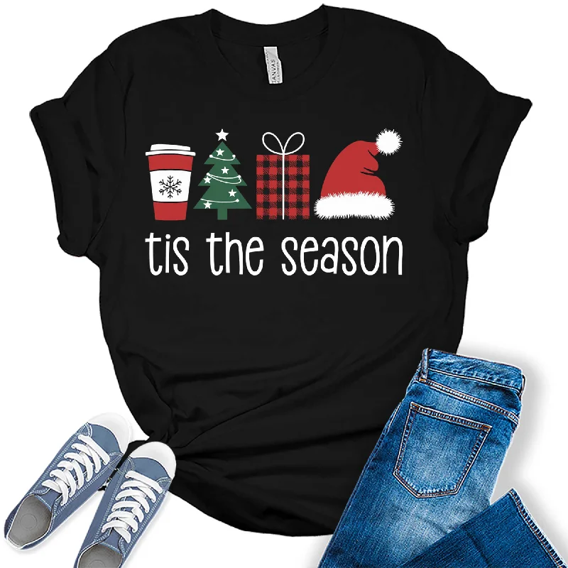 Women's Tis The Season Christmas Tree Trendy Holiday Graphic Tees Hooded Caped Shawl Collar Women's Tis The Season Christmas Tree Trendy Holiday Graphic Tees Hooded Caped Shawl Collar