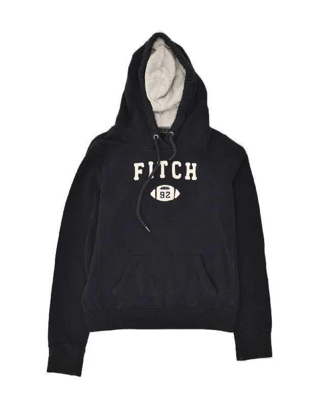ABERCROMBIE & FITCH Womens Graphic Hoodie Jumper UK 12 Medium Navy Blue Hoodie with Hem Raw Edge Edgy Unfinished ABERCROMBIE & FITCH Womens Graphic Hoodie Jumper UK 12 Medium Navy Blue Hoodie with Hem Raw Edge Edgy Unfinished