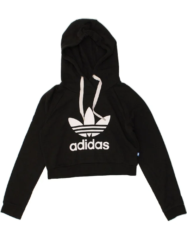 ADIDAS Womens Crop Graphic Hoodie Jumper UK 8 Small Black Cotton Hoodie Crop Top Short Trendy ADIDAS Womens Crop Graphic Hoodie Jumper UK 8 Small Black Cotton Hoodie Crop Top Short Trendy