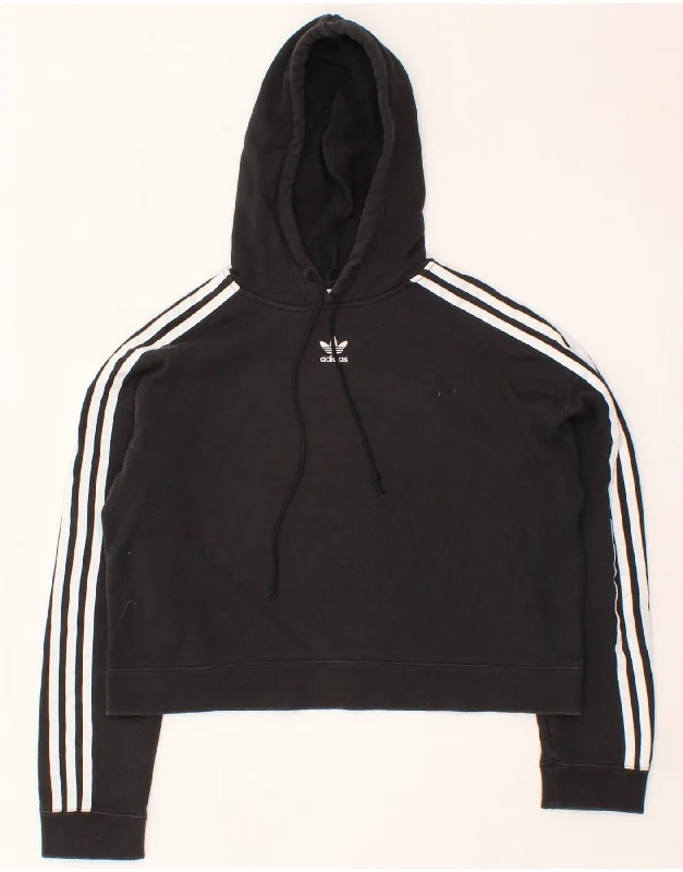 ADIDAS Womens Crop Hoodie Jumper UK 10 Small Black Cotton Hoodie with Relaxed Fit Easy Casual ADIDAS Womens Crop Hoodie Jumper UK 10 Small Black Cotton Hoodie with Relaxed Fit Easy Casual