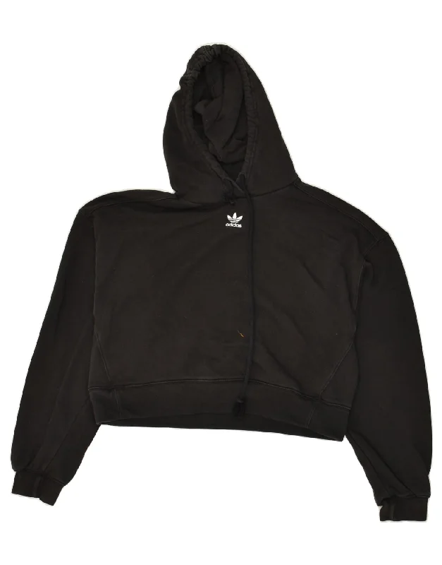 ADIDAS Womens Crop Hoodie Jumper UK 8 Small Black Cotton Hoodie Jacket Zipper Layering ADIDAS Womens Crop Hoodie Jumper UK 8 Small Black Cotton Hoodie Jacket Zipper Layering