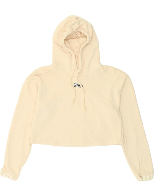 ADIDAS Womens Graphic Crop Hoodie Jumper UK 6 XS Beige Cotton Hoodie with Hem Drawcord Adjustable Customizable ADIDAS Womens Graphic Crop Hoodie Jumper UK 6 XS Beige Cotton Hoodie with Hem Drawcord Adjustable Customizable